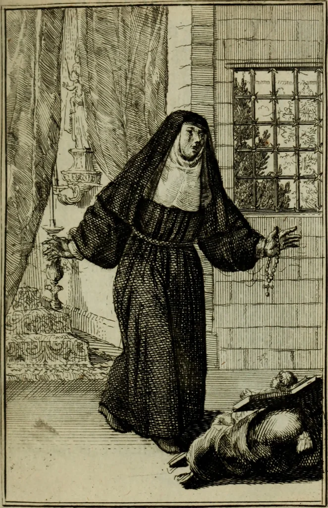 An illustration from Courte description des ordres des femmes & filles religieuses. Contenant une petite relation de leur origine, de leur progrés, & de leur confirmation. Avec les figures de leurs habits, gravez, 1691, leaf 70