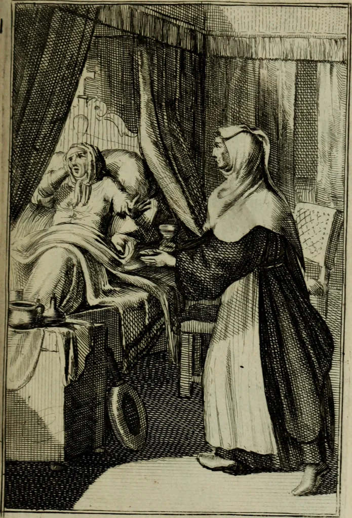 An illustration from Courte description des ordres des femmes & filles religieuses. Contenant une petite relation de leur origine, de leur progrés, & de leur confirmation. Avec les figures de leurs habits, gravez, 1691, leaf 80