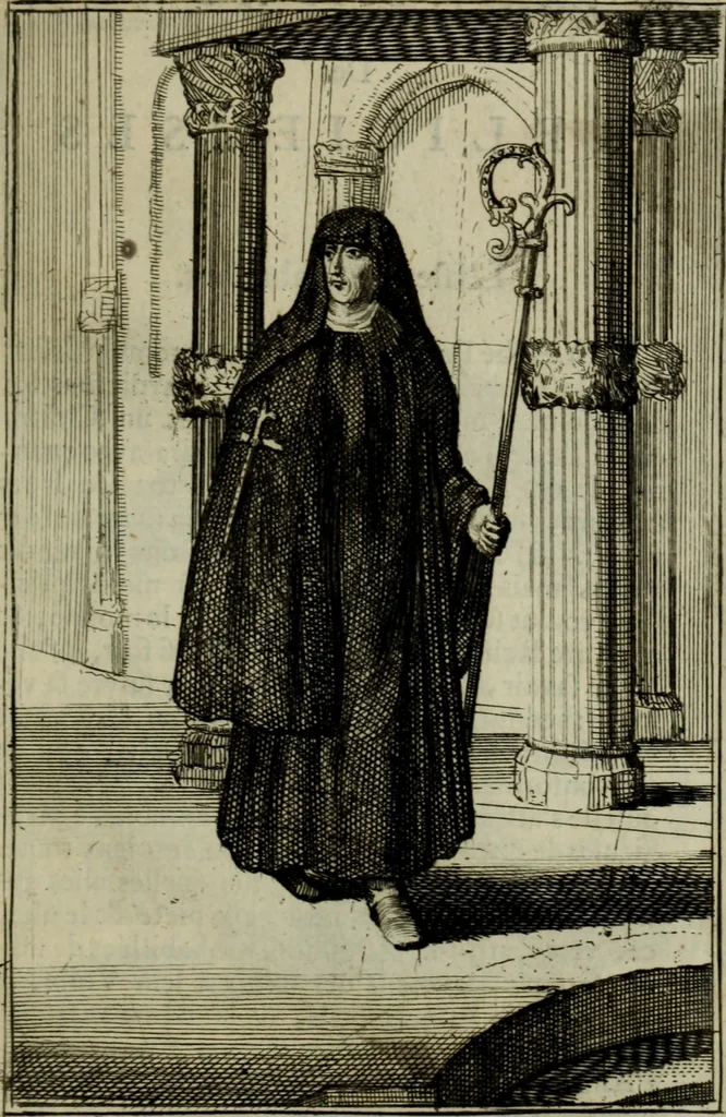 An illustration from Courte description des ordres des femmes & filles religieuses. Contenant une petite relation de leur origine, de leur progrés, & de leur confirmation. Avec les figures de leurs habits, gravez, 1691, leaf 84