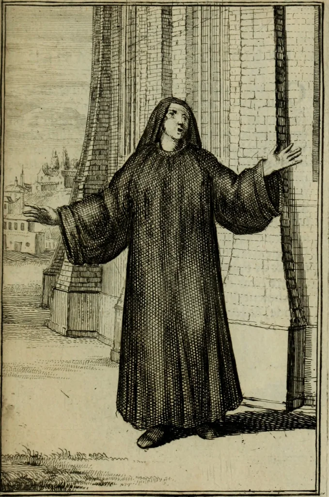 An illustration from Courte description des ordres des femmes & filles religieuses. Contenant une petite relation de leur origine, de leur progrés, & de leur confirmation. Avec les figures de leurs habits, gravez, 1691, leaf 88