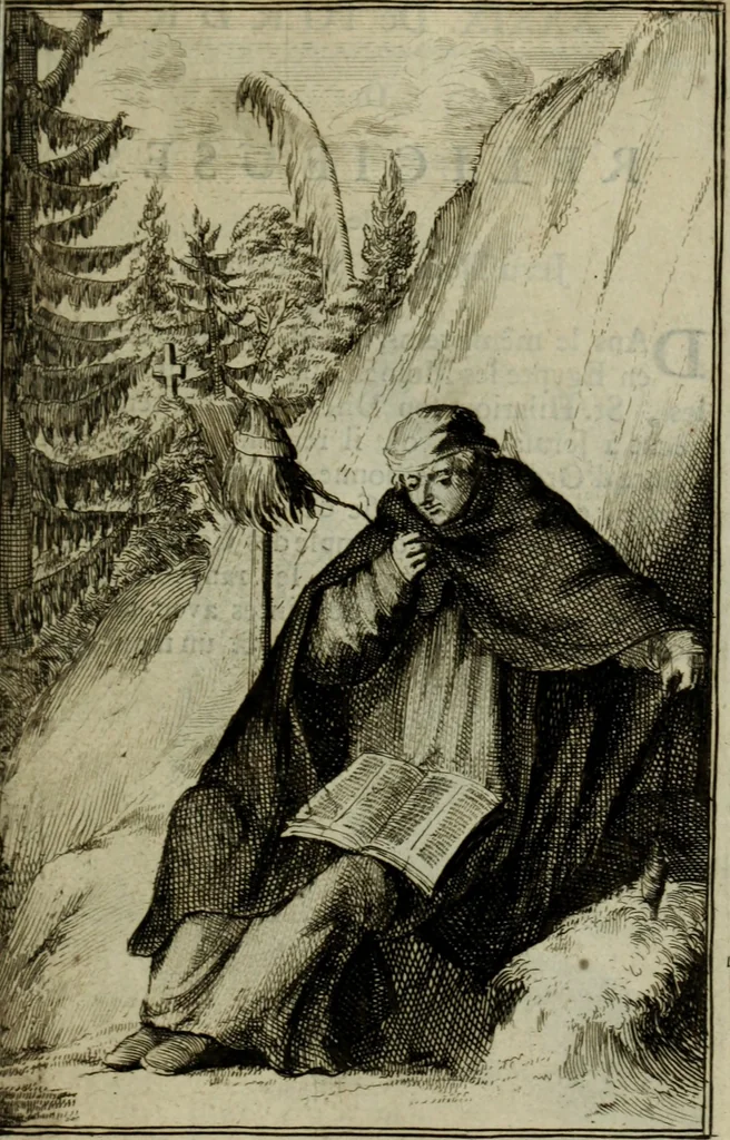 An illustration from Courte description des ordres des femmes & filles religieuses. Contenant une petite relation de leur origine, de leur progrés, & de leur confirmation. Avec les figures de leurs habits, gravez, 1691, leaf 94