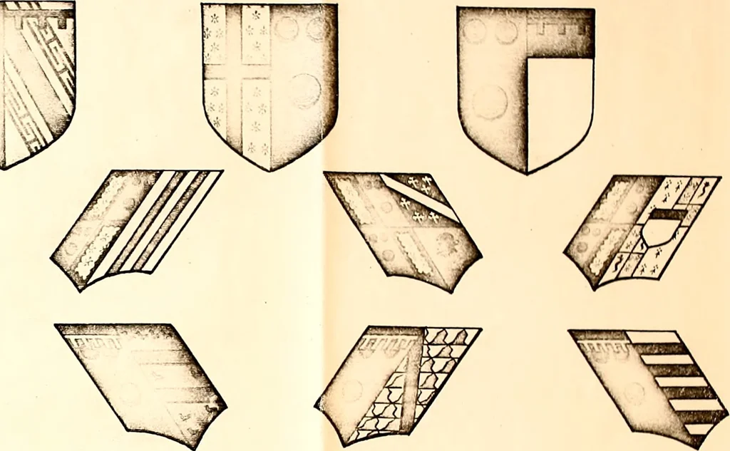 An illustration from Courtenay family armorial, containing over two hundred coats of arms taken from those at Powderham Castle, with explanatory notes, 1896, leaf 28