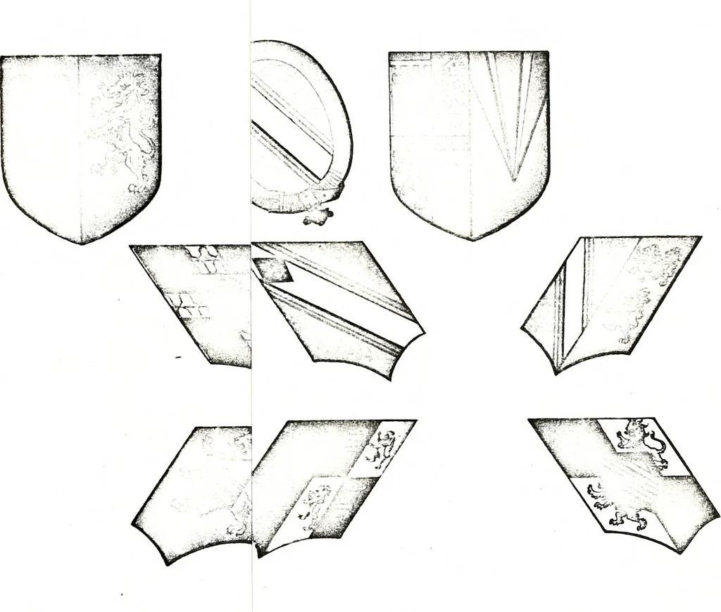 An illustration from Courtenay family armorial, containing over two hundred coats of arms taken from those at Powderham Castle, with explanatory notes, 1896, leaf 38