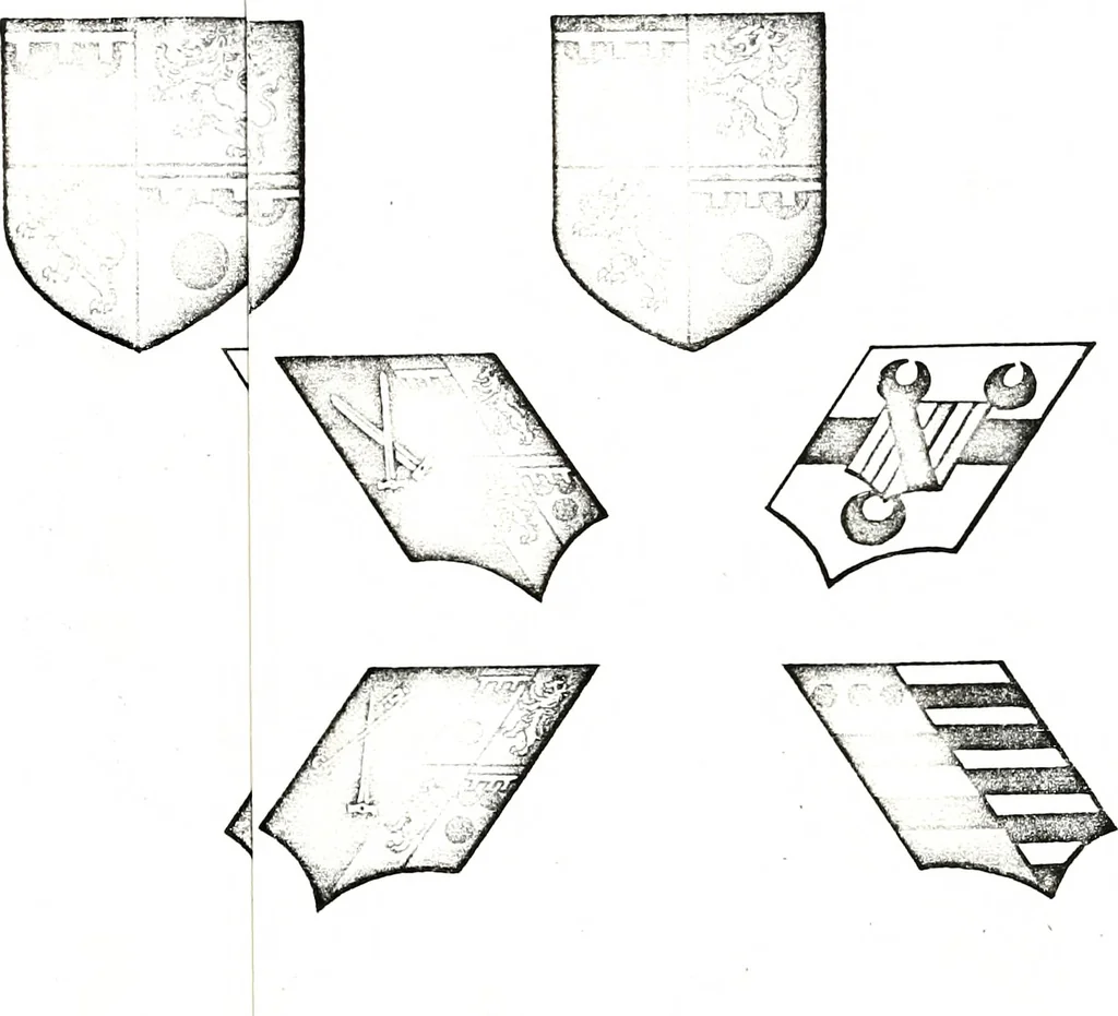 An illustration from Courtenay family armorial, containing over two hundred coats of arms taken from those at Powderham Castle, with explanatory notes, 1896, leaf 42