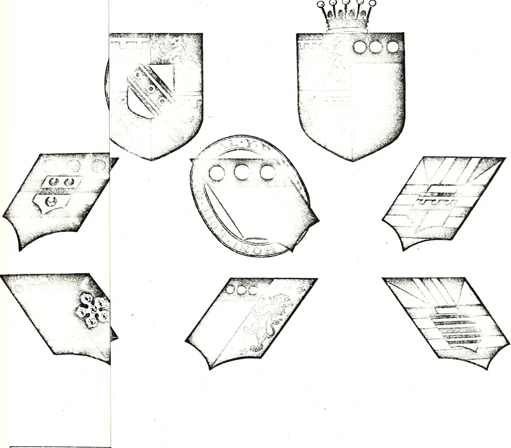 An illustration from Courtenay family armorial, containing over two hundred coats of arms taken from those at Powderham Castle, with explanatory notes, 1896, leaf 46