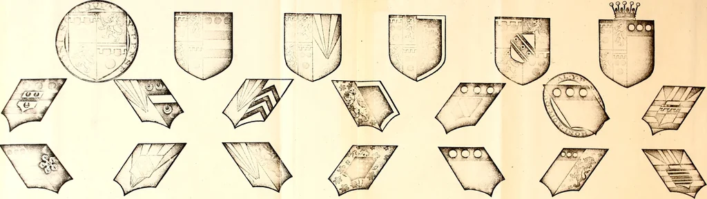 An illustration from Courtenay family armorial, containing over two hundred coats of arms taken from those at Powderham Castle, with explanatory notes, 1896, leaf 48