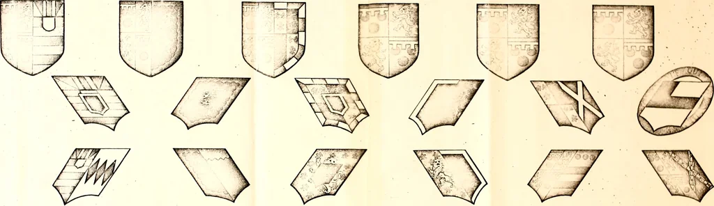 An illustration from Courtenay family armorial, containing over two hundred coats of arms taken from those at Powderham Castle, with explanatory notes, 1896, leaf 52