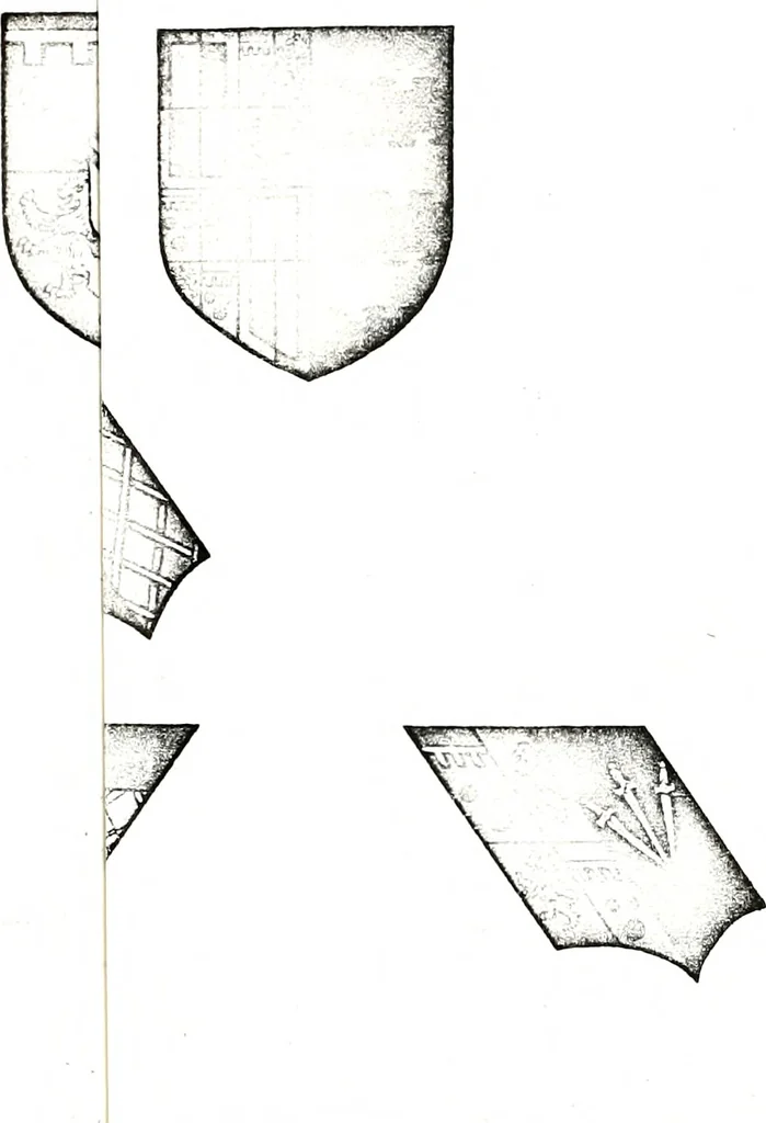 An illustration from Courtenay family armorial, containing over two hundred coats of arms taken from those at Powderham Castle, with explanatory notes, 1896, leaf 54