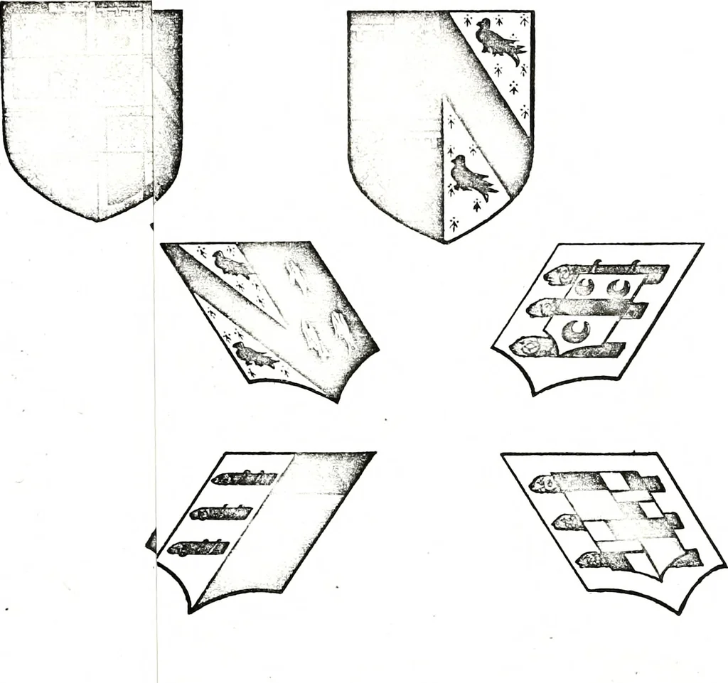 An illustration from Courtenay family armorial, containing over two hundred coats of arms taken from those at Powderham Castle, with explanatory notes, 1896, leaf 58