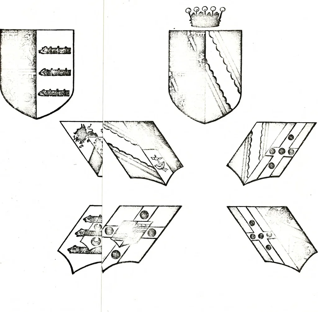 An illustration from Courtenay family armorial, containing over two hundred coats of arms taken from those at Powderham Castle, with explanatory notes, 1896, leaf 62