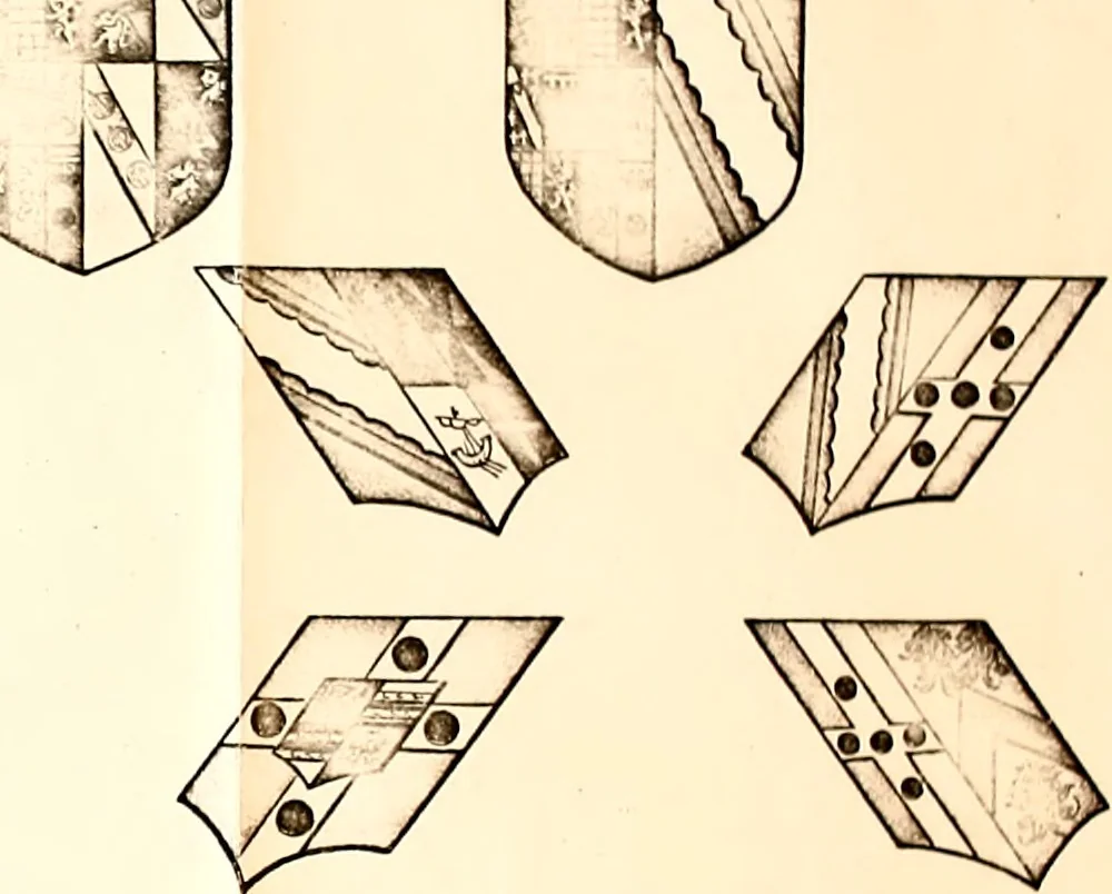 An illustration from Courtenay family armorial, containing over two hundred coats of arms taken from those at Powderham Castle, with explanatory notes, 1896, leaf 64