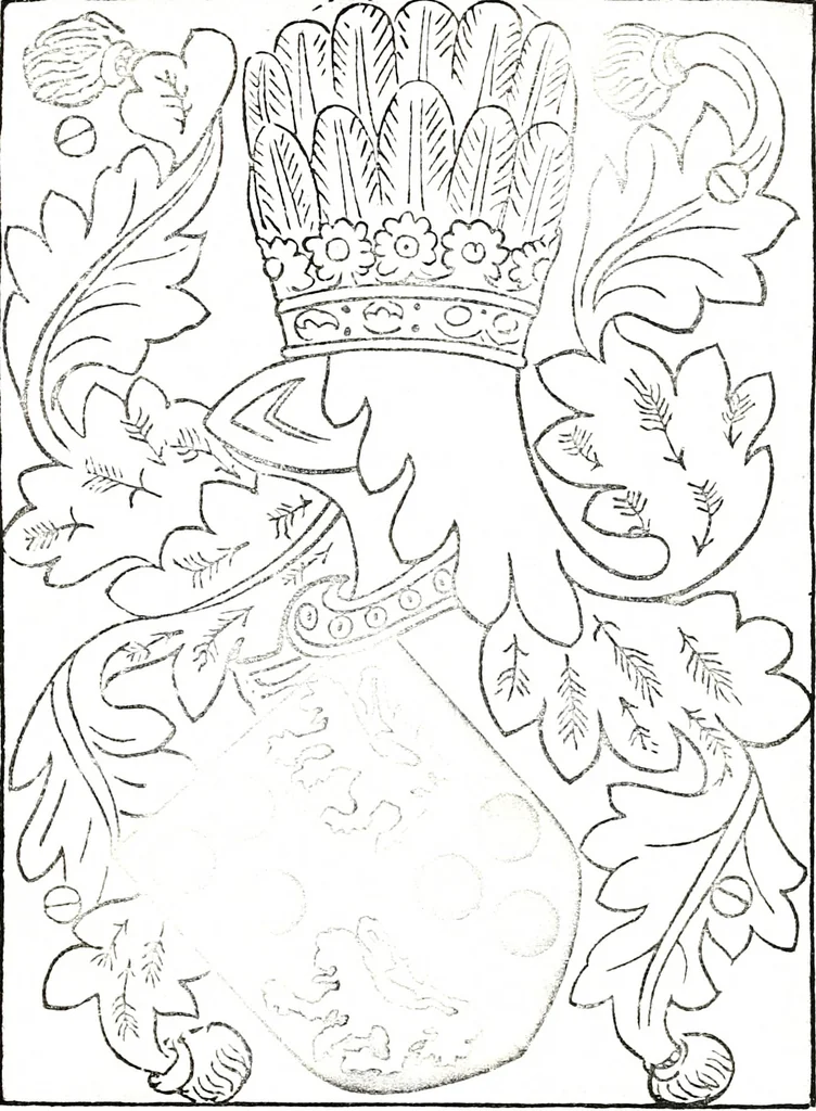 An illustration from Courtenay family armorial, containing over two hundred coats of arms taken from those at Powderham Castle, with explanatory notes, 1896, leaf 66