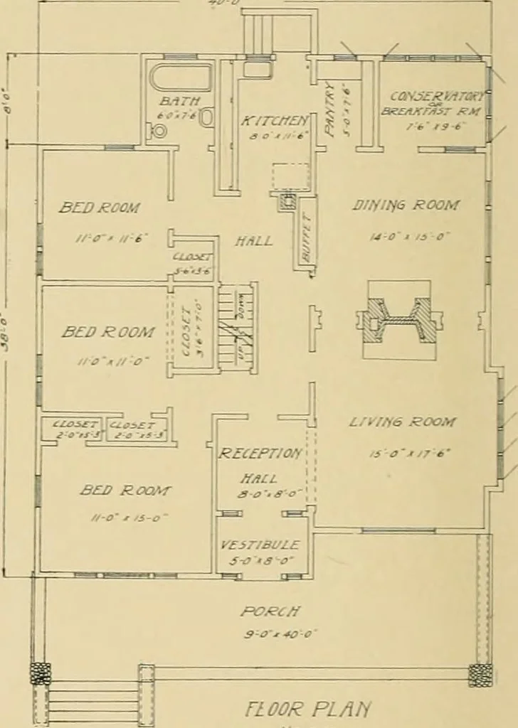 An illustration from Craftsman bungalows : a collection of the latest designs dedicated to the lover of a convenient home by Jud Yoho., 1912, leaf 11