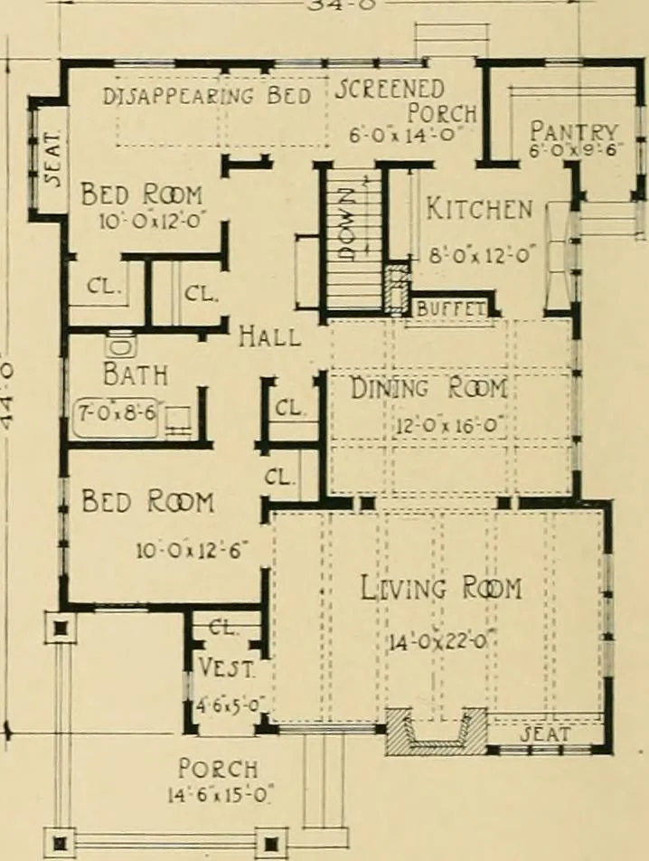 An illustration from Craftsman bungalows : a collection of the latest designs dedicated to the lover of a convenient home by Jud Yoho., 1912, leaf 17