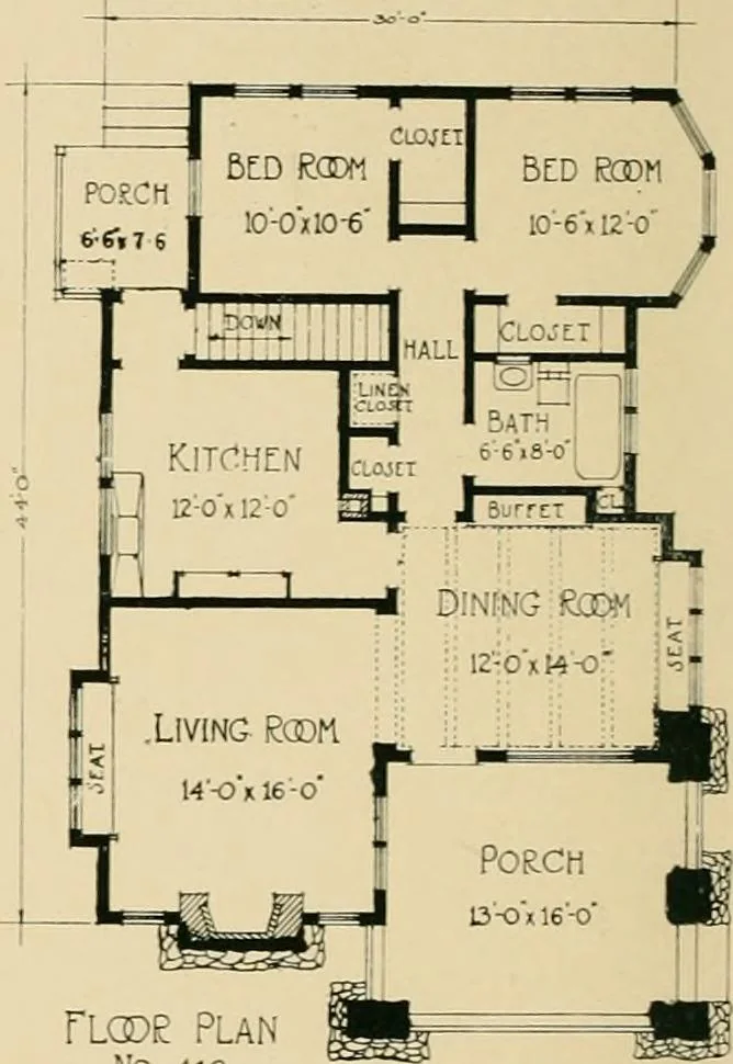 An illustration from Craftsman bungalows : a collection of the latest designs dedicated to the lover of a convenient home by Jud Yoho., 1912, leaf 19