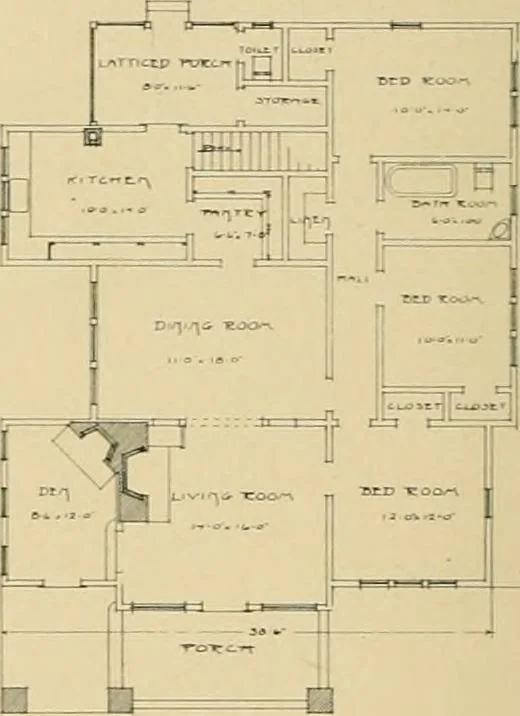 An illustration from Craftsman bungalows : a collection of the latest designs dedicated to the lover of a convenient home by Jud Yoho., 1912, leaf 23