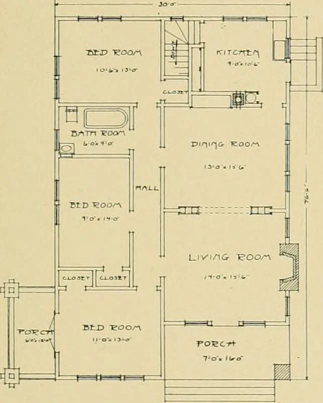 An illustration from Craftsman bungalows : a collection of the latest designs dedicated to the lover of a convenient home by Jud Yoho., 1912, leaf 26
