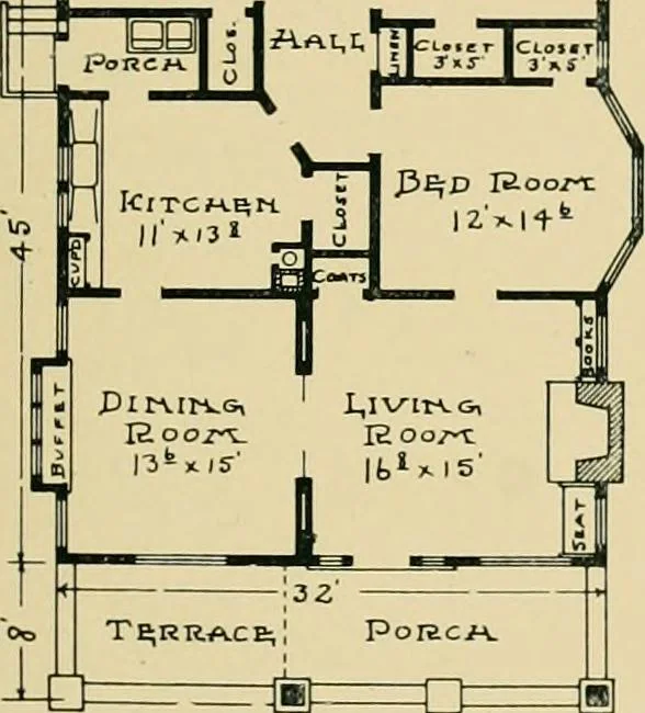 An illustration from Craftsman bungalows : a collection of the latest designs dedicated to the lover of a convenient home by Jud Yoho., 1912, leaf 28