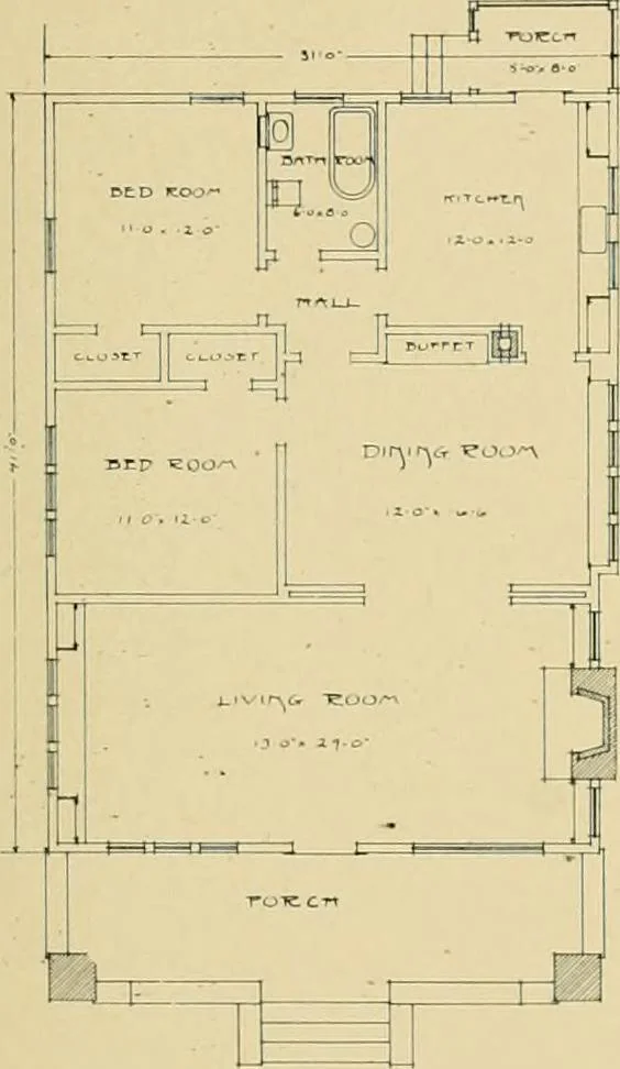 An illustration from Craftsman bungalows : a collection of the latest designs dedicated to the lover of a convenient home by Jud Yoho., 1912, leaf 32