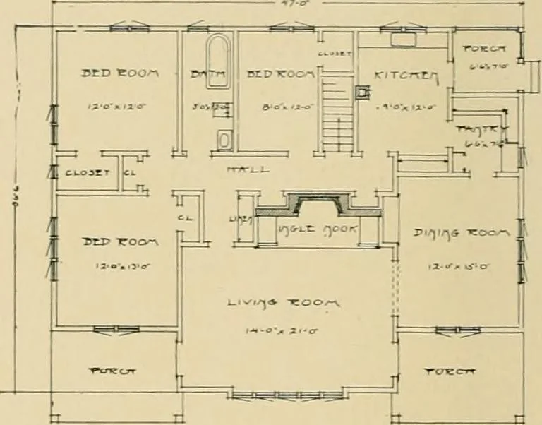 An illustration from Craftsman bungalows : a collection of the latest designs dedicated to the lover of a convenient home by Jud Yoho., 1912, leaf 33