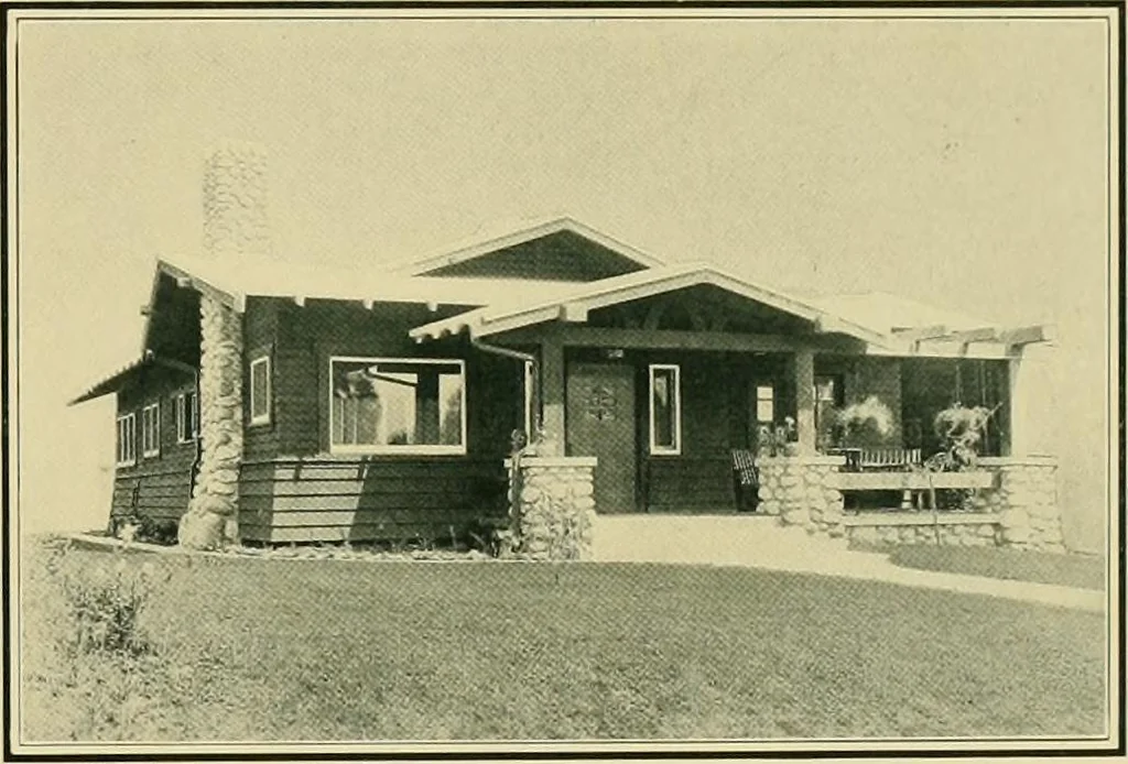 An illustration from Craftsman bungalows : a collection of the latest designs dedicated to the lover of a convenient home by Jud Yoho., 1912, leaf 34