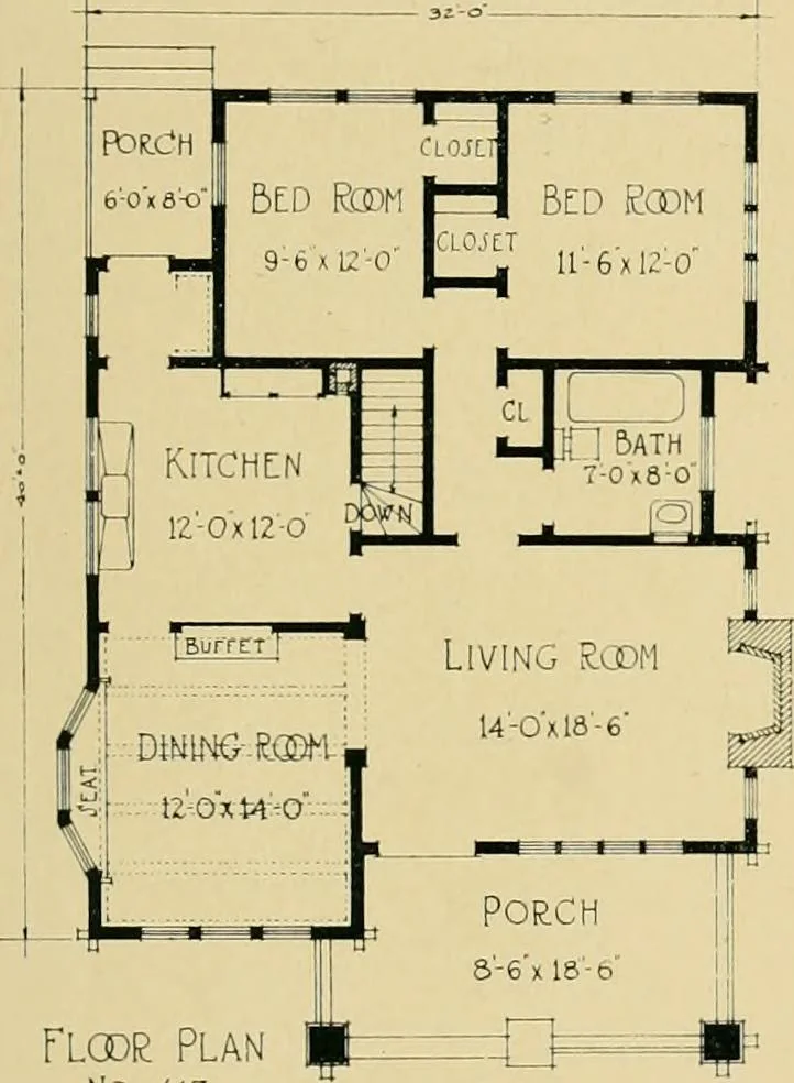An illustration from Craftsman bungalows : a collection of the latest designs dedicated to the lover of a convenient home by Jud Yoho., 1912, leaf 36