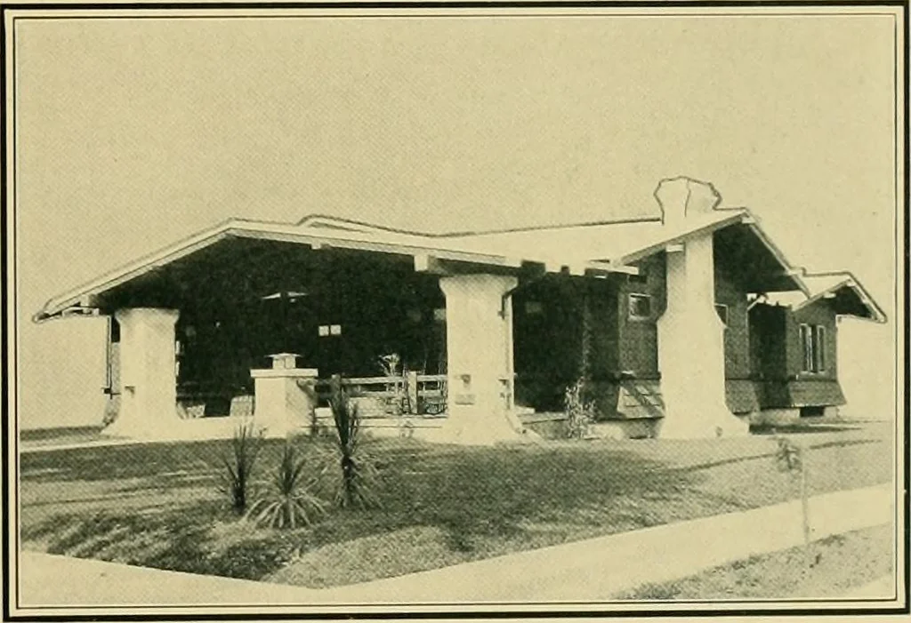 An illustration from Craftsman bungalows : a collection of the latest designs dedicated to the lover of a convenient home by Jud Yoho., 1912, leaf 36