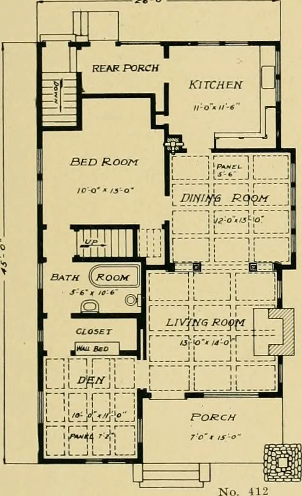 An illustration from Craftsman bungalows : a collection of the latest designs dedicated to the lover of a convenient home by Jud Yoho., 1912, leaf 44