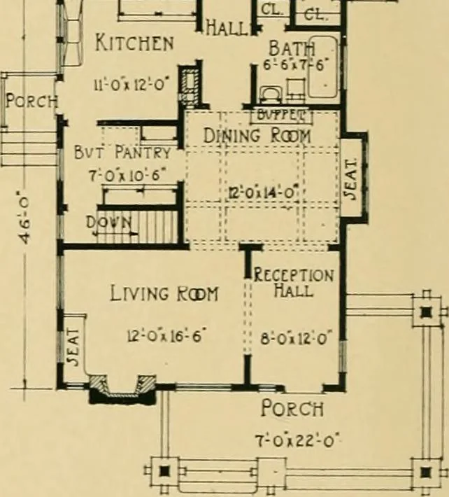 An illustration from Craftsman bungalows : a collection of the latest designs dedicated to the lover of a convenient home by Jud Yoho., 1912, leaf 45