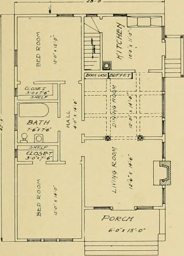 An illustration from Craftsman bungalows : a collection of the latest designs dedicated to the lover of a convenient home by Jud Yoho., 1912, leaf 48