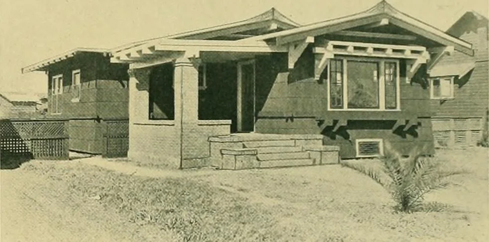An illustration from Craftsman bungalows : a collection of the latest designs dedicated to the lover of a convenient home by Jud Yoho., 1912, leaf 54