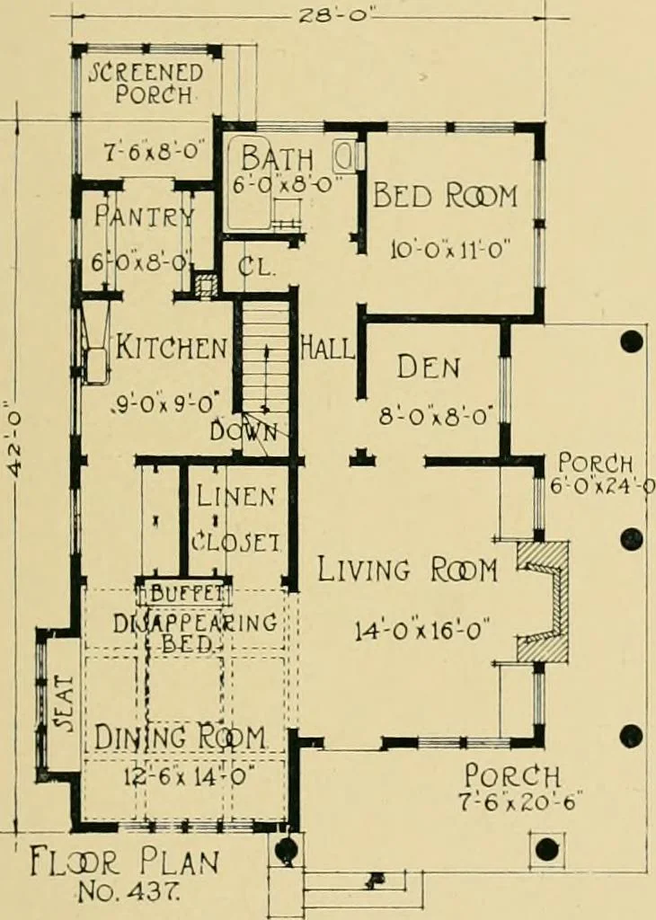 An illustration from Craftsman bungalows : a collection of the latest designs dedicated to the lover of a convenient home by Jud Yoho., 1912, leaf 56