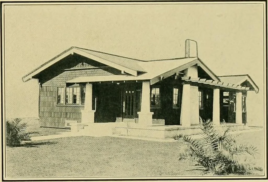 An illustration from Craftsman bungalows : a collection of the latest designs dedicated to the lover of a convenient home by Jud Yoho., 1912, leaf 56
