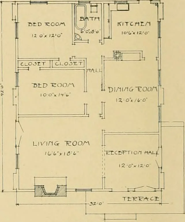 An illustration from Craftsman bungalows : a collection of the latest designs dedicated to the lover of a convenient home by Jud Yoho., 1912, leaf 57