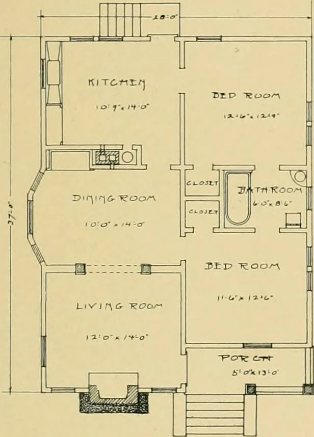 An illustration from Craftsman bungalows : a collection of the latest designs dedicated to the lover of a convenient home by Jud Yoho., 1912, leaf 58