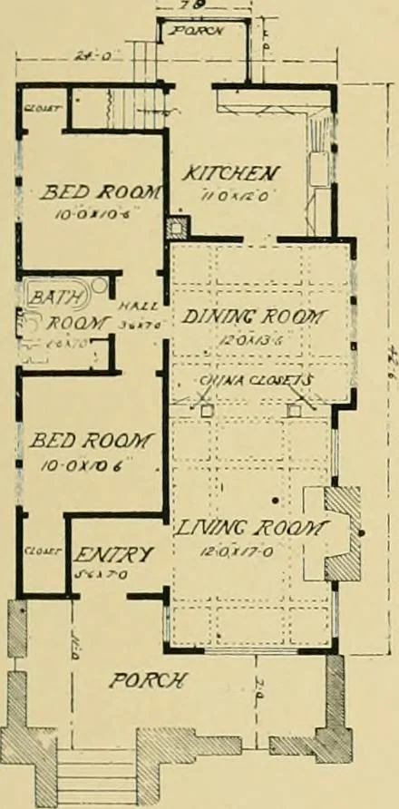 An illustration from Craftsman bungalows : a collection of the latest designs dedicated to the lover of a convenient home by Jud Yoho., 1912, leaf 64