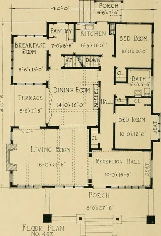 An illustration from Craftsman bungalows : a collection of the latest designs dedicated to the lover of a convenient home by Jud Yoho., 1912, leaf 7