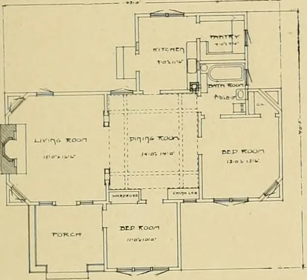 An illustration from Craftsman bungalows : a collection of the latest designs dedicated to the lover of a convenient home by Jud Yoho., 1912, leaf 74