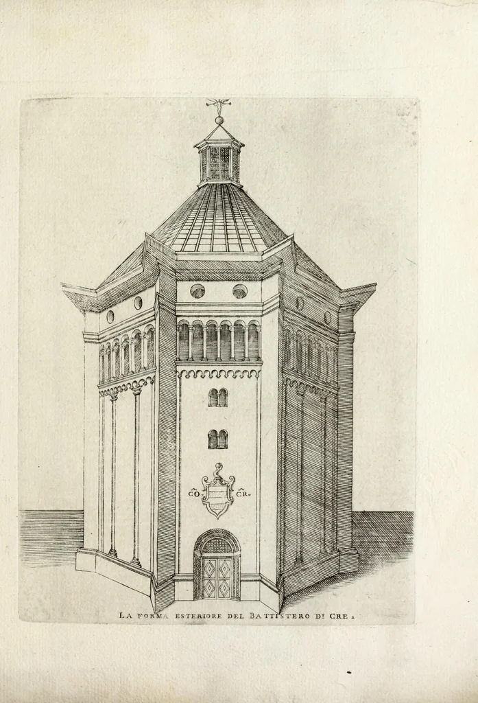 An illustration from Cremona fedelissima citta, et nobilissima colonia de Romani : rappresentata in disegno col suo contato et illustrata d'vna breue historia delle cose piu notabili appartenenti ad essa, et dei ritratti naturali de duchi et duchesse di Milano, e compendio delle lor vite, 1645, leaf 21