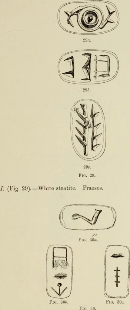 An illustration from Cretan pictographs and prae-Phoenician script : with an account of a sepulchral deposit at Hagios Onuphrios near Phaestos in its relation to primitive Cretan and Aegean culture, 1895, leaf 36