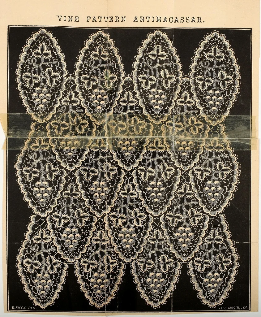An illustration from The crochet book, seventeenth series, containing the prize medal antimacassars in raised crochet, 1870, leaf 33