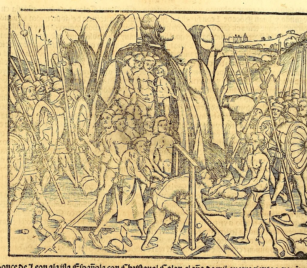 An illustration from Cronica de la Nueua España : con la conquista de Mexico, y otras cosas notables: hechas por el valeroso Hernando Cortes, ., 1554, leaf 48