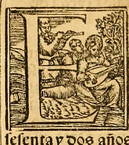 An illustration from Cronica del muy valeroso rey don Fernando, visnieto del sancto rey don Fernádo que gano a Seuilla : Nieto del rey dõ Alonso que fue par [?] emperador, [?] hizo el libro de las Sicte partidas y fue hijo del rey dõ Sancho el B[?]auo : Cuyas cronicas estan impressas : [?] y fue padre del rey dõ Alõso Onzeno q gano las Algeziras : Y abuelo del rey don Pedro : Cuyas cronicas tambie estan impressas : Este es el rey don Fernado que dizen que murio emplazado de los Caruajales, 1554, leaf 18