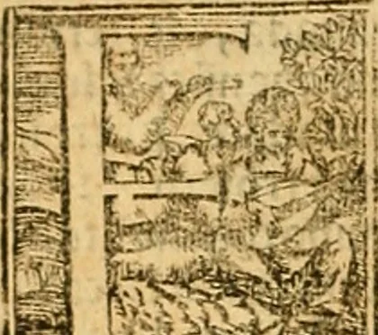 An illustration from Cronica del muy valeroso rey don Fernando, visnieto del sancto rey don Fernádo que gano a Seuilla : Nieto del rey dõ Alonso que fue par [?] emperador, [?] hizo el libro de las Sicte partidas y fue hijo del rey dõ Sancho el B[?]auo : Cuyas cronicas estan impressas : [?] y fue padre del rey dõ Alõso Onzeno q gano las Algeziras : Y abuelo del rey don Pedro : Cuyas cronicas tambie estan impressas : Este es el rey don Fernado que dizen que murio emplazado de los Caruajales, 1554, leaf 81