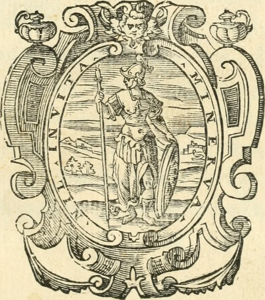An illustration from Croniche et antichità di Calabria : conforme all'ordine de'testi greco & latino, raccolte da' più famosi scrittori antichi & moderni : oue regolatamente sono poste le città, castelli, ville, monti, fiumi, fonti & altri luoghi degni di sapersi di quella prouincia : et si dichiarano i luoghi delle minere, tesori e natiuità delle piante, per l'autorità di Timeo, Liconio e Plinio, et anco di Gabriello Barrio francicano, 1601, leaf 4