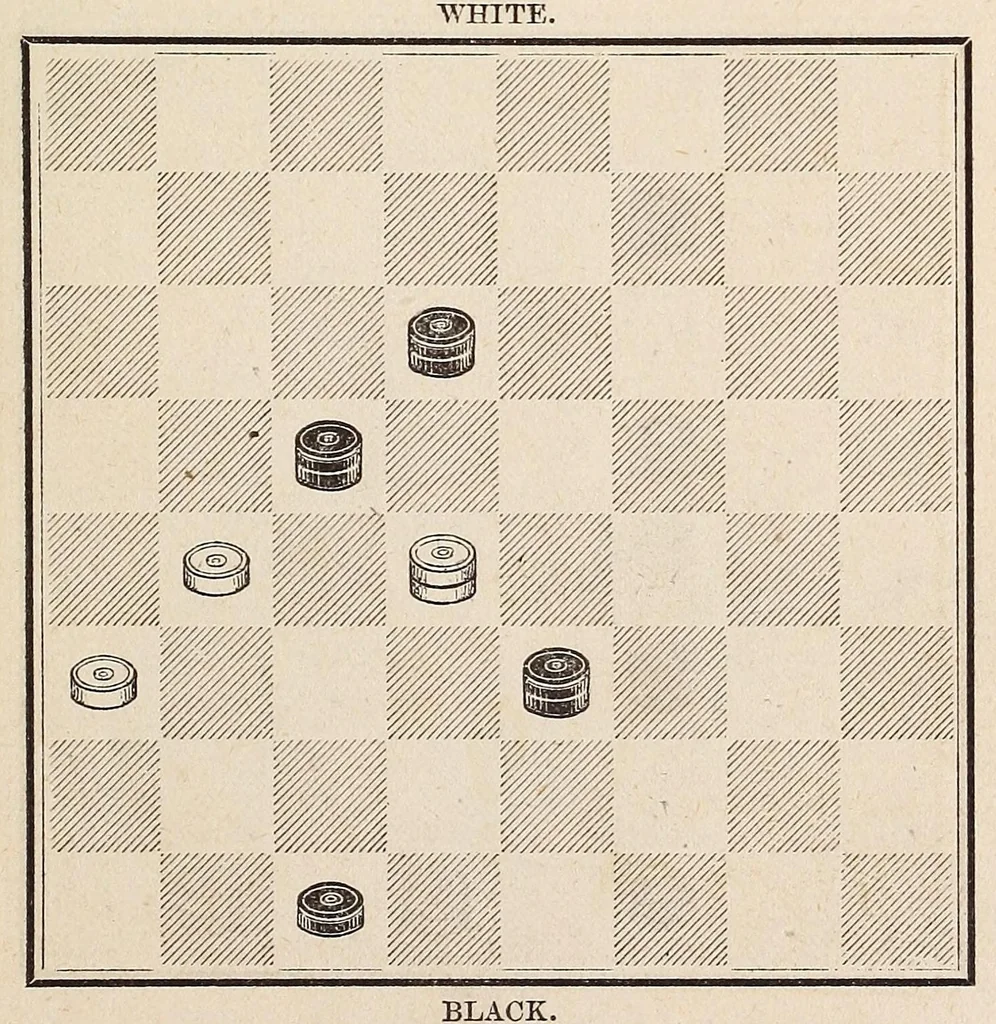 An illustration from Cross opening, games of draughts, 1878, leaf 183