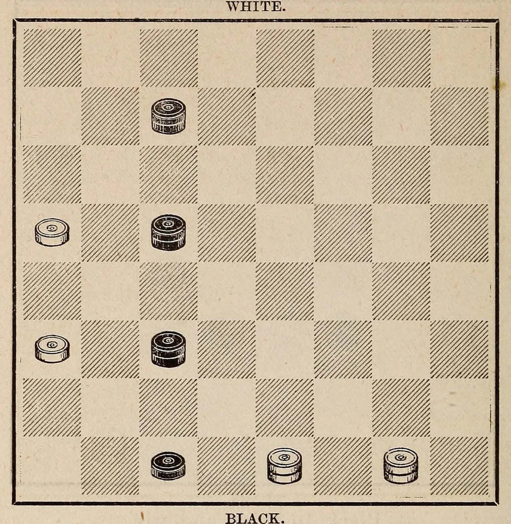 An illustration from Cross opening, games of draughts, 1878, leaf 184