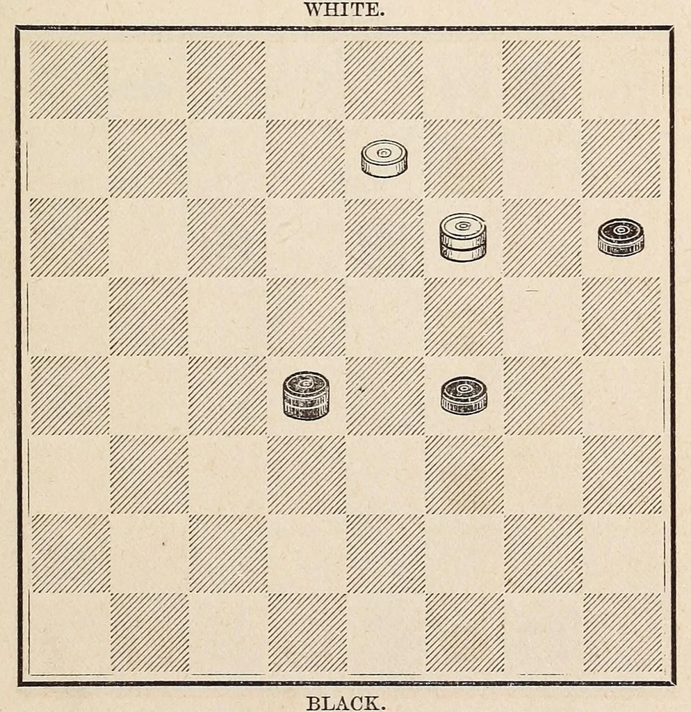 An illustration from Cross opening, games of draughts, 1878, leaf 185