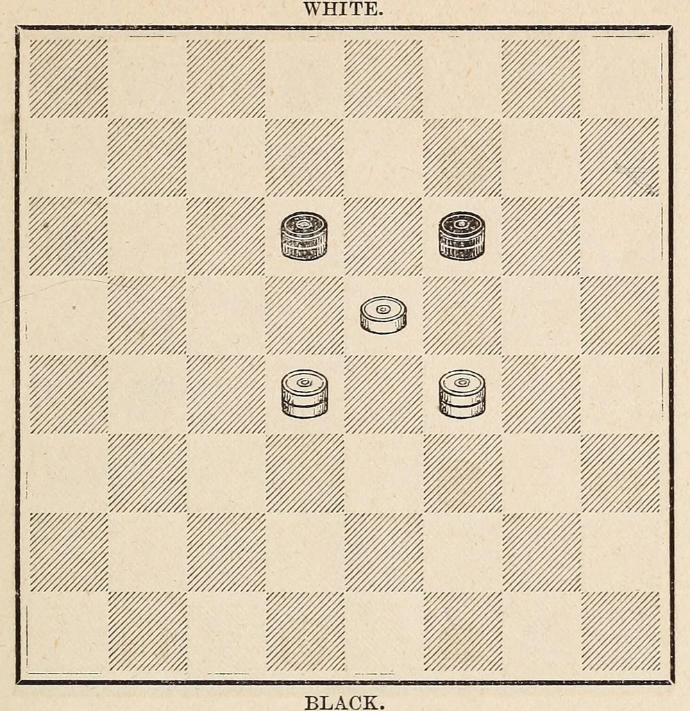 An illustration from Cross opening, games of draughts, 1878, leaf 185