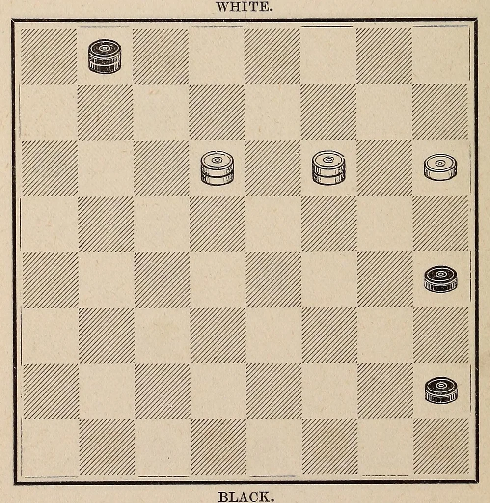 An illustration from Cross opening, games of draughts, 1878, leaf 186